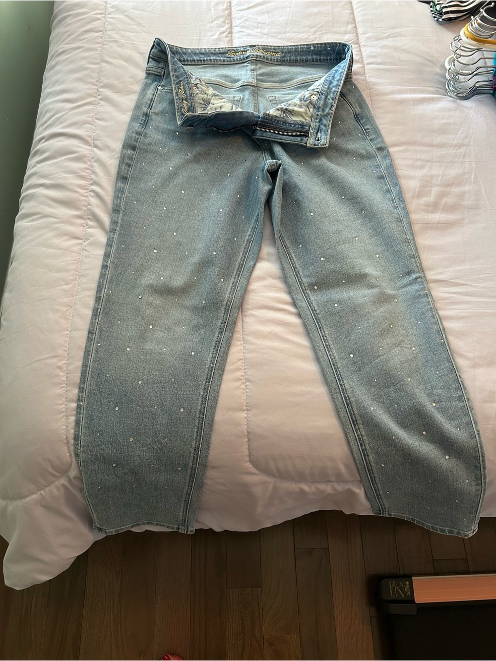 Tommy Bahama Light Blue Boyfriend Jeans with Pearl Dots